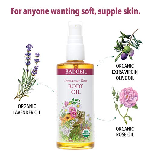Badger - Body Oil, Damascus Rose, Certified Organic Body Oil, Natural Body Oi...