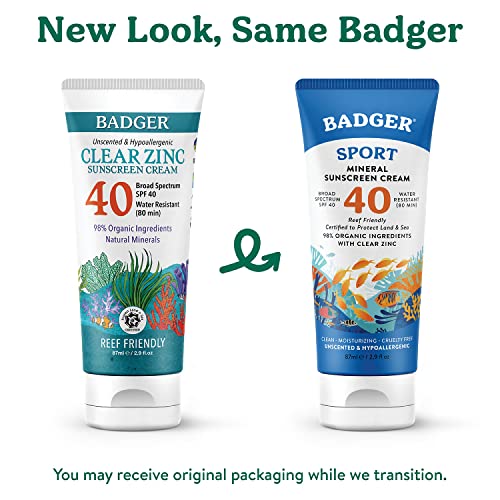 Badger SPF 40 Sport Mineral Sunscreen Cream - Reef-Friendly Broad-Spectrum Wa...