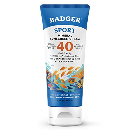 Badger SPF 40 Sport Mineral Sunscreen Cream - Reef-Friendly Broad-Spectrum Wa...