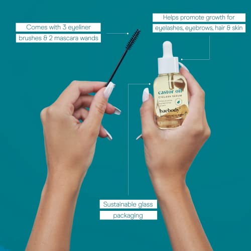 Baebody Castor Oil Eyelash and Eyebrow Growth Serum with Treatment Applicator...