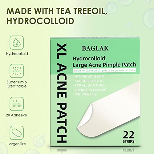 BAGLAK Hydrocolloid Large Acne Pimple Patches (22 Strips), XL Size, Larger Br...