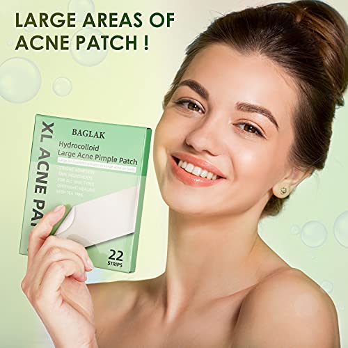 BAGLAK Hydrocolloid Large Acne Pimple Patches (22 Strips), XL Size, Larger Br...