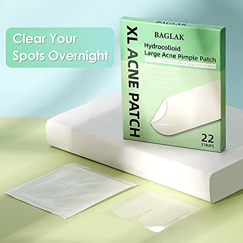 BAGLAK Hydrocolloid Large Acne Pimple Patches (22 Strips), XL Size, Larger Br...