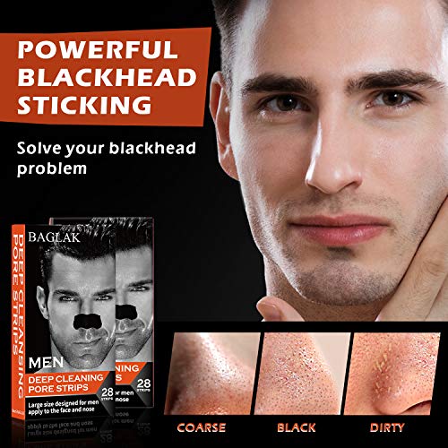 BAGLAK Men Blackhead Pore Strips, (28 Strips), Bamboo Charcoal, Deep Cleansin...