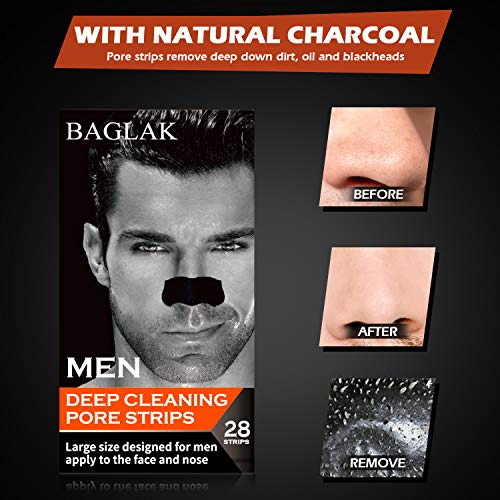 BAGLAK Men Blackhead Pore Strips, (28 Strips), Bamboo Charcoal, Deep Cleansin...