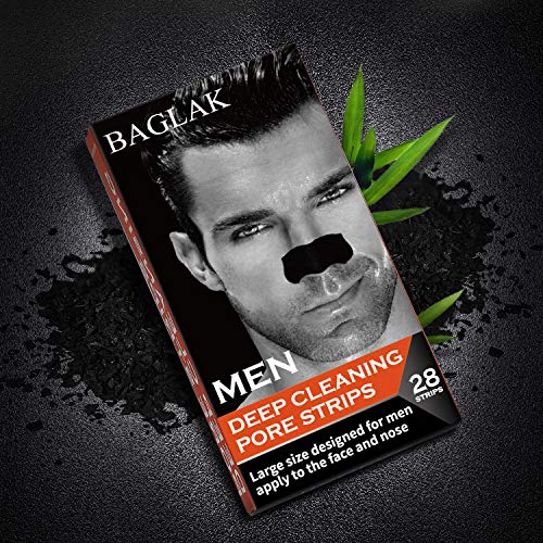 BAGLAK Men Blackhead Pore Strips, (28 Strips), Bamboo Charcoal, Deep Cleansin...