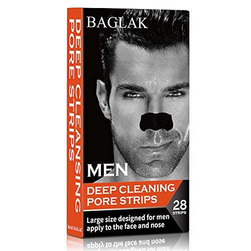 BAGLAK Men Blackhead Pore Strips, (28 Strips), Bamboo Charcoal, Deep Cleansin...