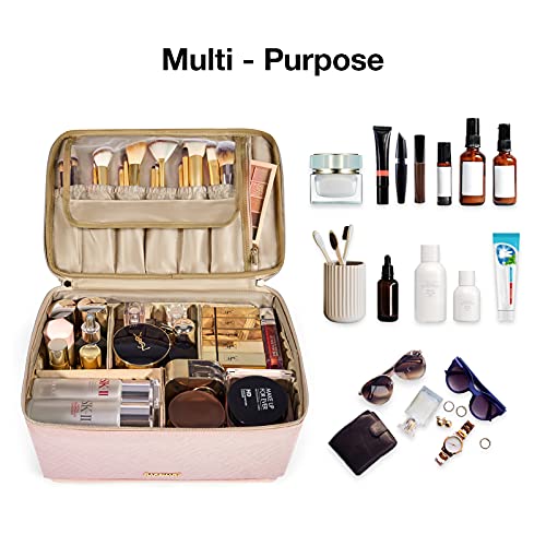 Large Makeup Bag, BAGSMART Double Layer Cosmetic Makeup Organizer Travel Make...