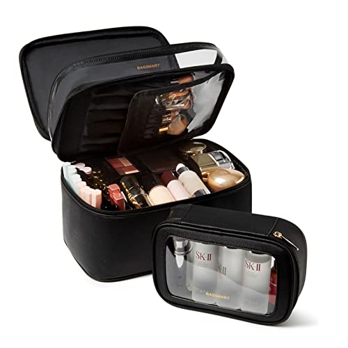 Makeup Bag Set,BAGSMART Roomy Cosmetic Case Plus a TSA Approved Transparent C...