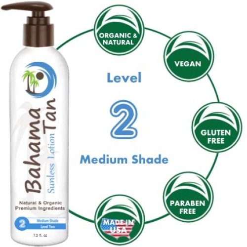 Self Tanning Lotion Fair to Medium Organic & Natural, Body & Face, Bahama Tan...