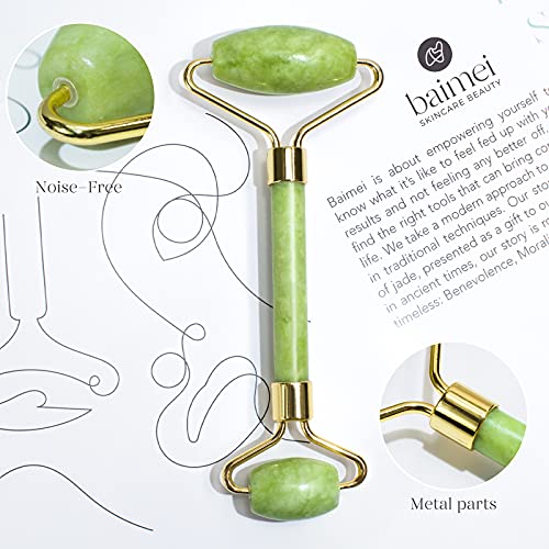 BAIMEI Jade Roller & Gua Sha Set Facial Beauty Tools, Face Roller Skin Massag...