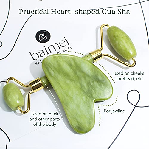BAIMEI Jade Roller & Gua Sha Set Facial Beauty Tools, Face Roller Skin Massag...