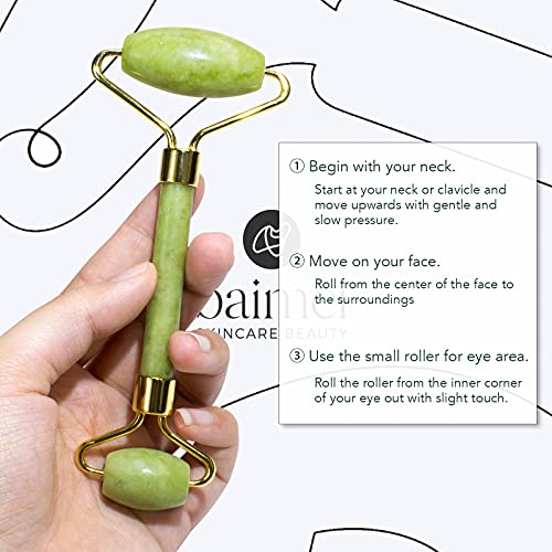 BAIMEI Jade Roller & Gua Sha Set Facial Beauty Tools, Face Roller Skin Massag...