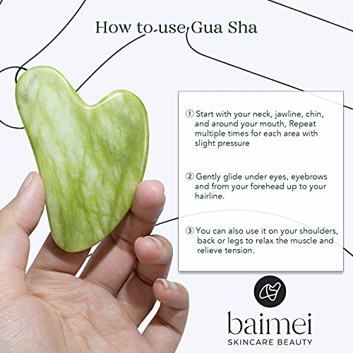 BAIMEI Jade Roller & Gua Sha Set Facial Beauty Tools, Face Roller Skin Massag...