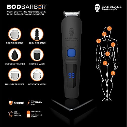baKblade Body Grooming - BODBARBER - 11 in 1 Men's Body Grooming Kit, Attachm...
