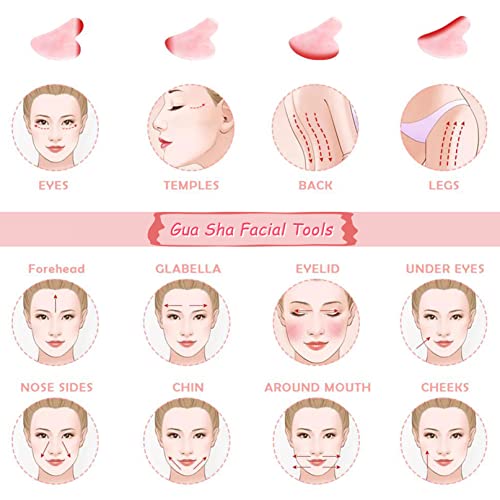 Gua Sha Facial Tools, Guasha Tool for Face 2 Pcs Gua Sha Stone, Rose Quartz G...