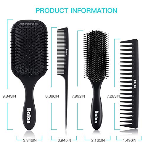 4Pcs Paddle Hair Brush, Detangling Brush and Hair Comb Set for Men and Women,...