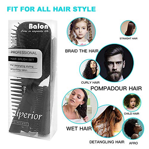 4Pcs Paddle Hair Brush, Detangling Brush and Hair Comb Set for Men and Women,...