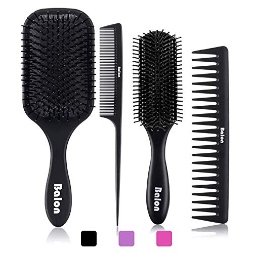 4Pcs Paddle Hair Brush, Detangling Brush and Hair Comb Set for Men and Women,...