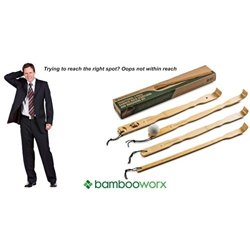 BambooWorx 4 Piece Traditional Back Scratcher and Body Relaxation Massager Se...