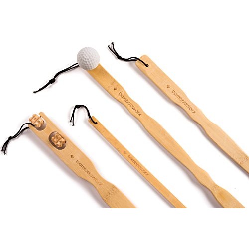 BambooWorx 4 Piece Traditional Back Scratcher and Body Relaxation Massager Se...