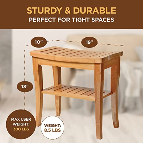 Bamboo Shower Bench Spa Stool - Wood 2-Tier Seat, Foot Rest Shaving Stool wit...