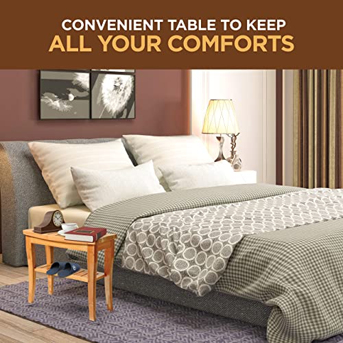 Bamboo Shower Bench Spa Stool - Wood 2-Tier Seat, Foot Rest Shaving Stool wit...