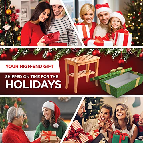 Bamboo Shower Bench Spa Stool - Wood 2-Tier Seat, Foot Rest Shaving Stool wit...