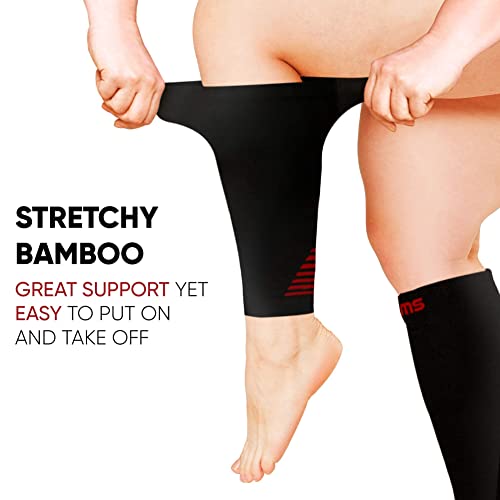 BAMS Bamboo Leg & Calf Compression Sleeve for Men & Women- Shin Splints, Running