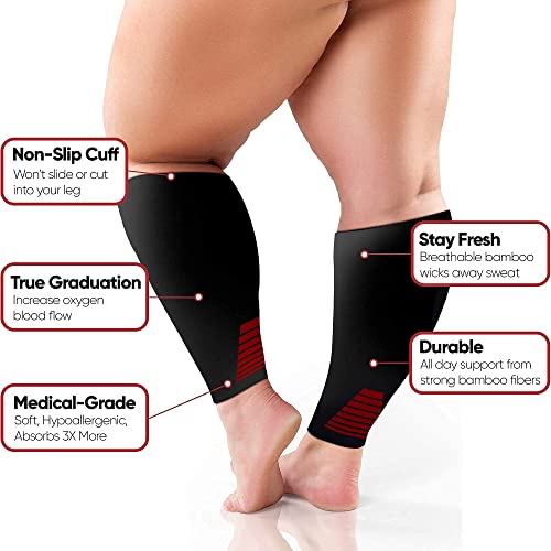 BAMS Bamboo Leg & Calf Compression Sleeve for Men & Women- Shin Splints, Running