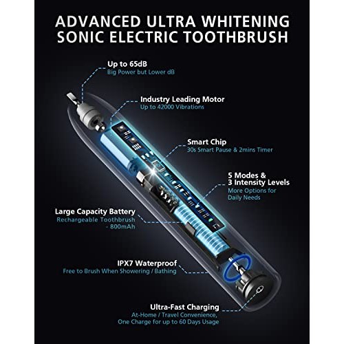 Sonic Electric Toothbrush with 8 Brush Heads for Adults, BAOVERI Rechargeable...