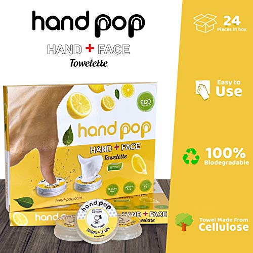 Hand Pop, Hand Wipes, Lemon Scent, 24 Single Use Wet Wipes Towelette, Alcohol...