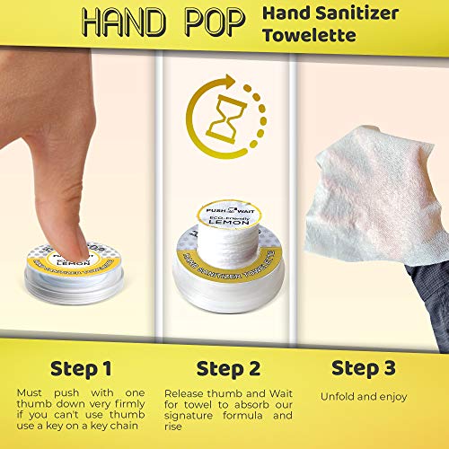Hand Pop, Hand Wipes, Lemon Scent, 24 Single Use Wet Wipes Towelette, Alcohol...