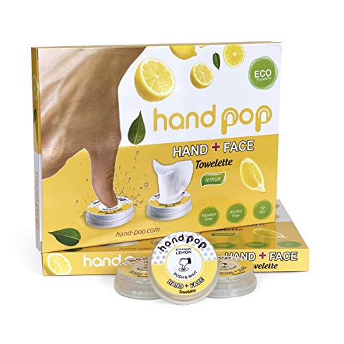 Hand Pop, Hand Wipes, Lemon Scent, 24 Single Use Wet Wipes Towelette, Alcohol...