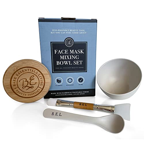 Clay Face Mask Mixing Bowl Set- Kit with Bamboo Lid, Spoon, Dual Sided Face M...