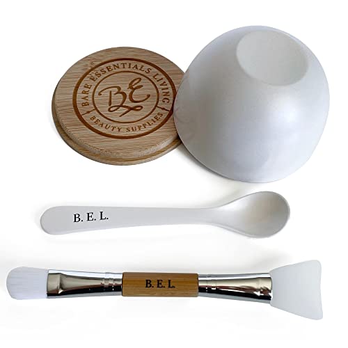 Clay Face Mask Mixing Bowl Set- Kit with Bamboo Lid, Spoon, Dual Sided Face M...