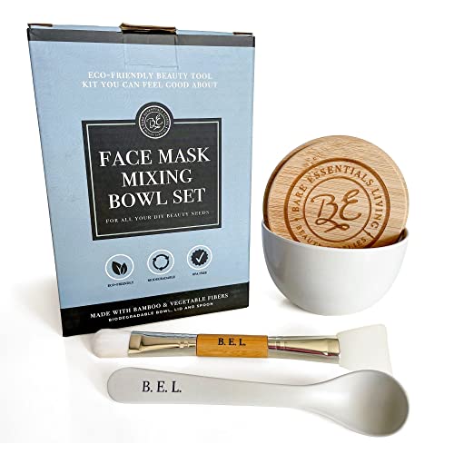 Clay Face Mask Mixing Bowl Set- Kit with Bamboo Lid, Spoon, Dual Sided Face M...