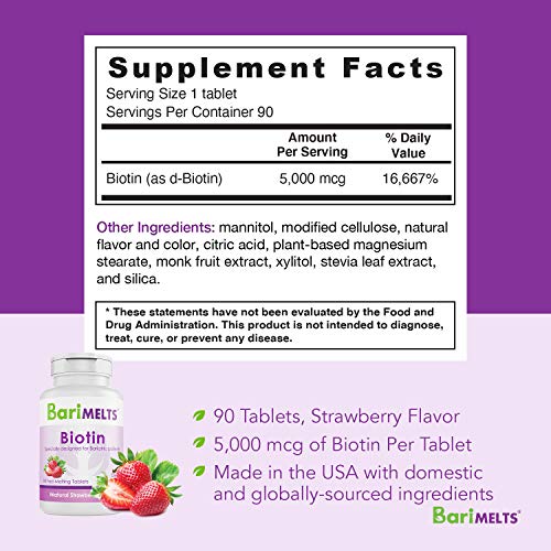 BariMelts Biotin, Dissolvable Bariatric Vitamins, Natural Strawberry Flavor, ...