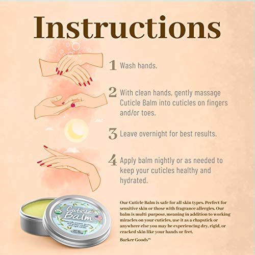 Organic Cuticle Balm - Natural, Made in USA (1.75oz Large Size) USDA Certifie...