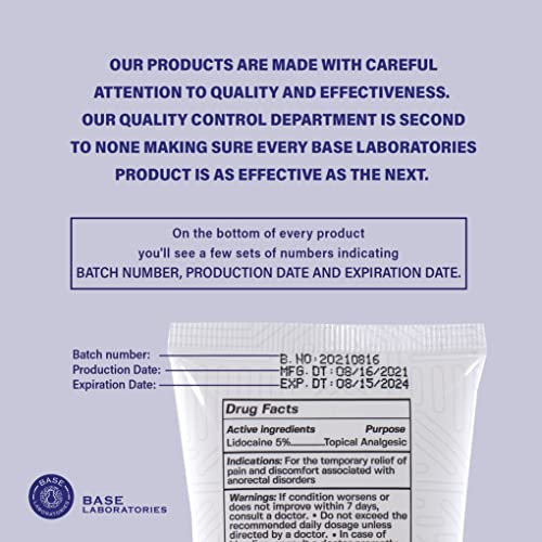 Base Labs 5% Lidocaine Numbing Cream for Tattoos, Piercings, Waxing - 4 FL oz...