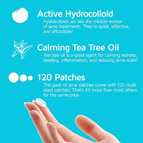 Acne Patches (120 Pack), Tea Tree Oil and Hydrocolloid Pimple Patches for Fac...