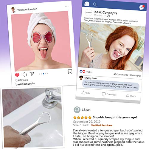 Tongue Scraper (2 Pack), Reduce Bad Breath (Medical Grade), Stainless Steel T...