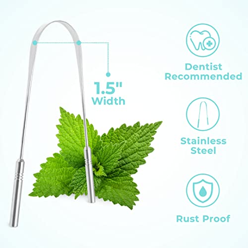 Tongue Scraper (3 Pack), Reduce Bad Breath (Medical Grade), Stainless Steel T...