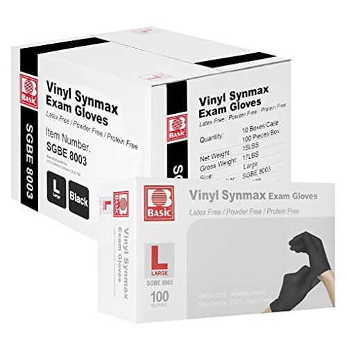 Basic, Disposable Medical Synmax Vinyl Exam Gloves 1000pcs Latex Free & Powde...