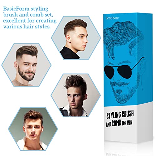 BasicForm Styling Hair Brush and Comb Set for Men, Vent Brush Round Hair Roll...