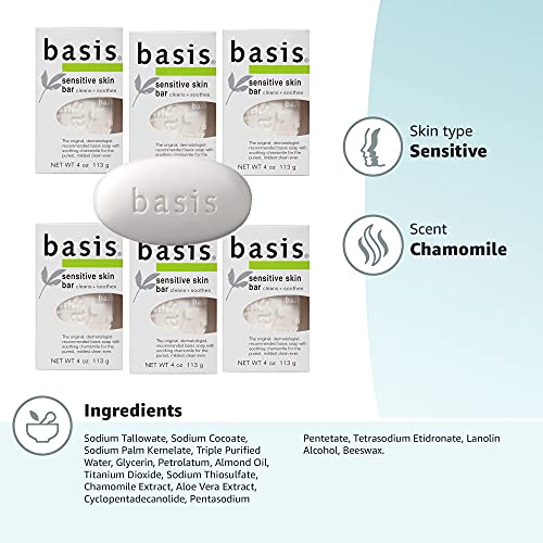 Basis Sensitive Skin Bar Soap - Body Wash Bar Cleans and Soothes with Chamomi...