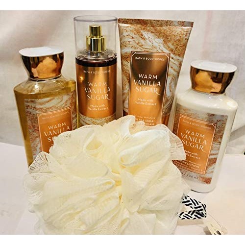 Bath & Body Woks Warm Vanilla Sugar 5 Piece Gift Set~Full Size Cream, Lotion,...