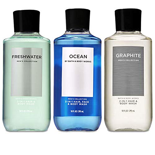 Bath and Body Works 3 Pack 2-in-1 Hair + Body Wash Freshwater, Graphite and O...