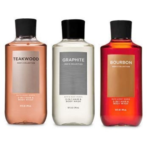 Bath and Body Works 3 Pack 2-in-1 Hair + Body Wash Teakwood, Graphite and Bou...