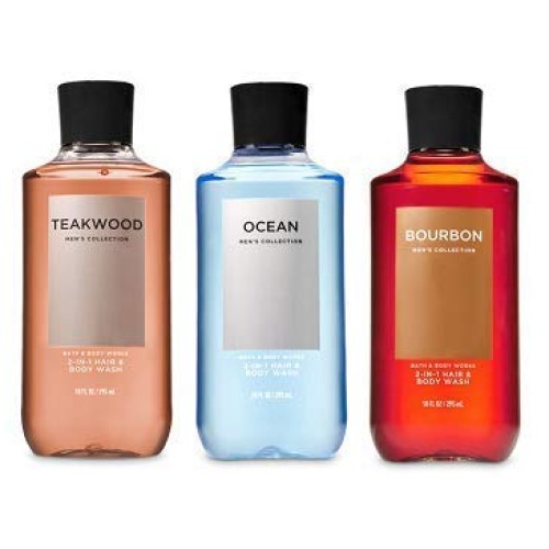 Bath and Body Works 3 Pack 2-in-1 Hair + Body Wash Teakwood, Ocean and Bourbo...